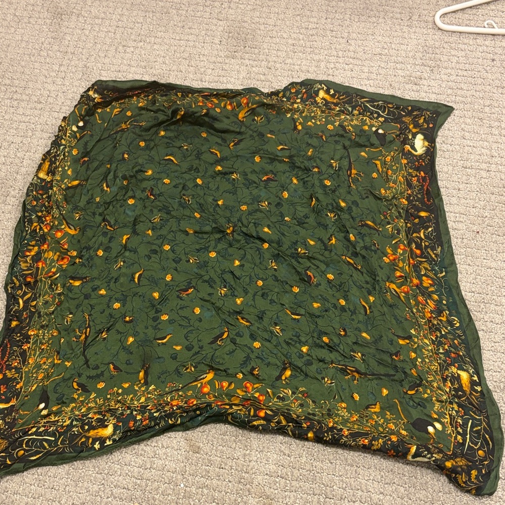 Botanical Green Scarf with Floral Accents